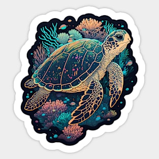 Turtle Coral Surfin' Sticker